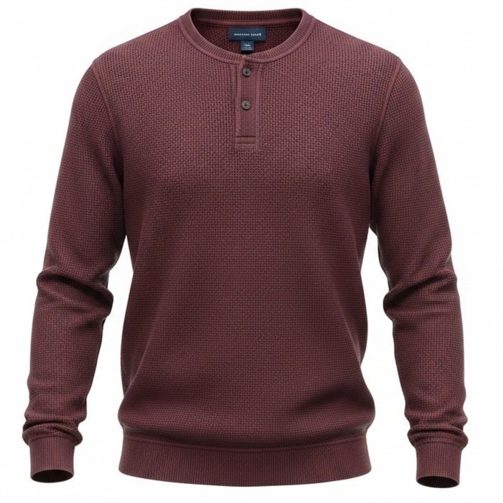 American Eagle Mens XXL Burgundy Waffle Knit Henley Sweater Maroon Cotton Fall